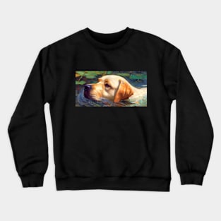 a Labrador Retriever swimming in the river painting Crewneck Sweatshirt